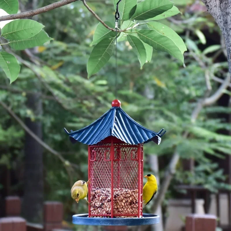 Outdoor  Gazebo Hanging Bird Feeder Metal Iron Hanging Bird Feeder Retro Oriental Culture Oriental Architecture Pet Product