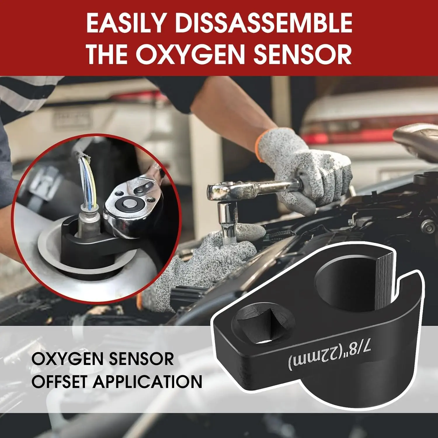 3Pcs O2 Oxygen Sensor Socket Wrench Set, 7/8 Inch 22mm Offset Removal Tool Kit for Auto Car Repair and Vacuum Switch Socket view 4