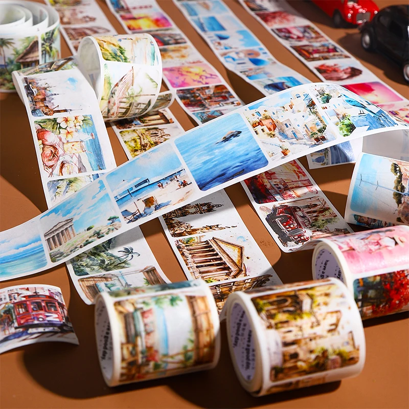 Journal GO 4.5x428cm Travel Scenery Retro Tape Aesthetic Trip Masking Tape DIY Journal Planner Decorative Masking Tap