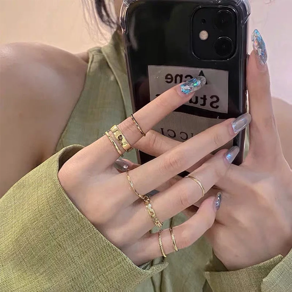 Die Flut Coole Ring Set Weiblichen Koreanischen Ring Ring Net Rot Schmuck Nicht Verblassen Farbe Ring Kalten Wind Hip Hop Zeigefinger Ring