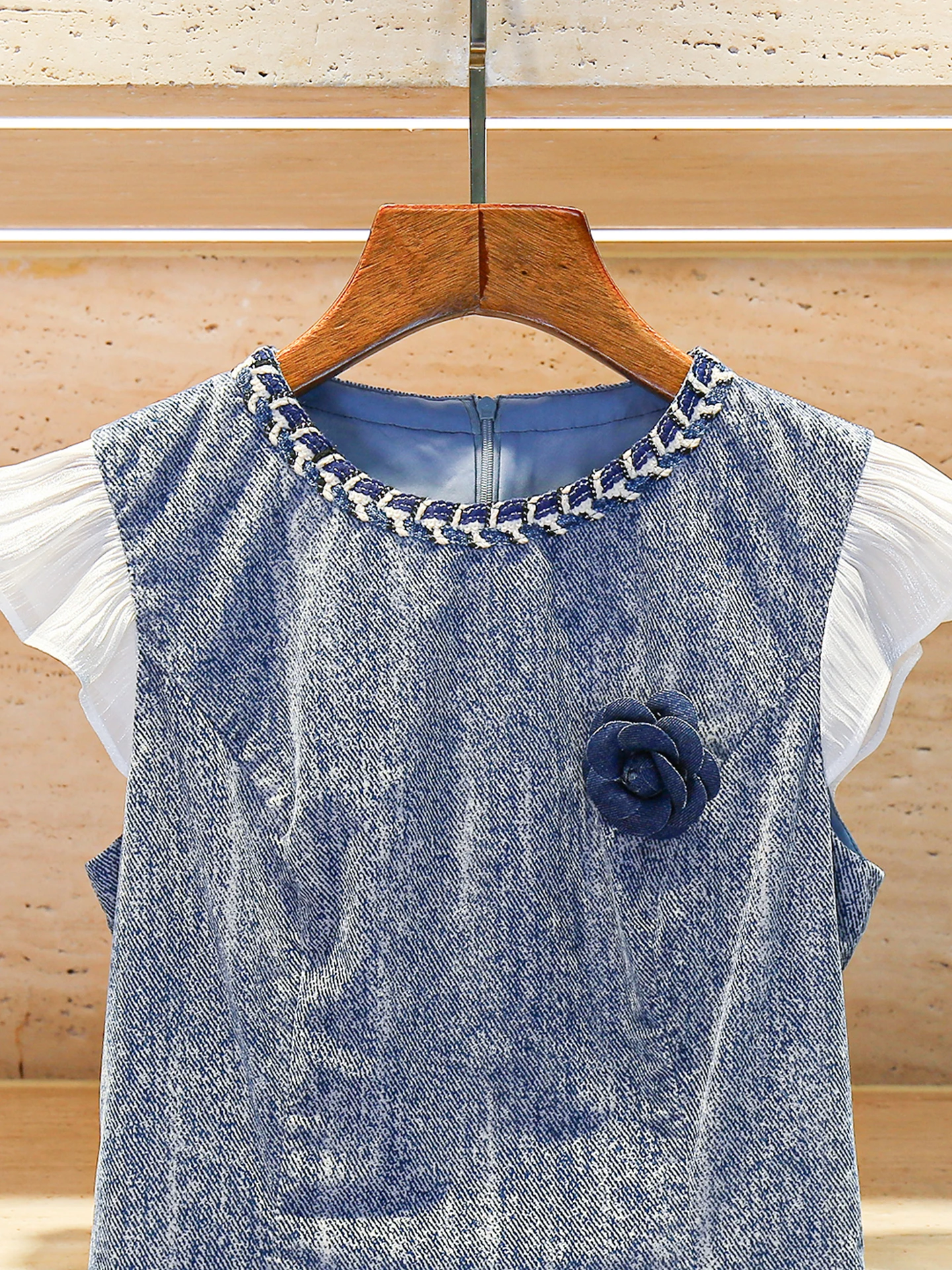 Di fascia alta Estate Rosa Stampa floreale Chiffon Denim Dr Ele Sle Pendolarismo Gonna longuette a vita alta Cerniera Ba Chiusura A-Line...