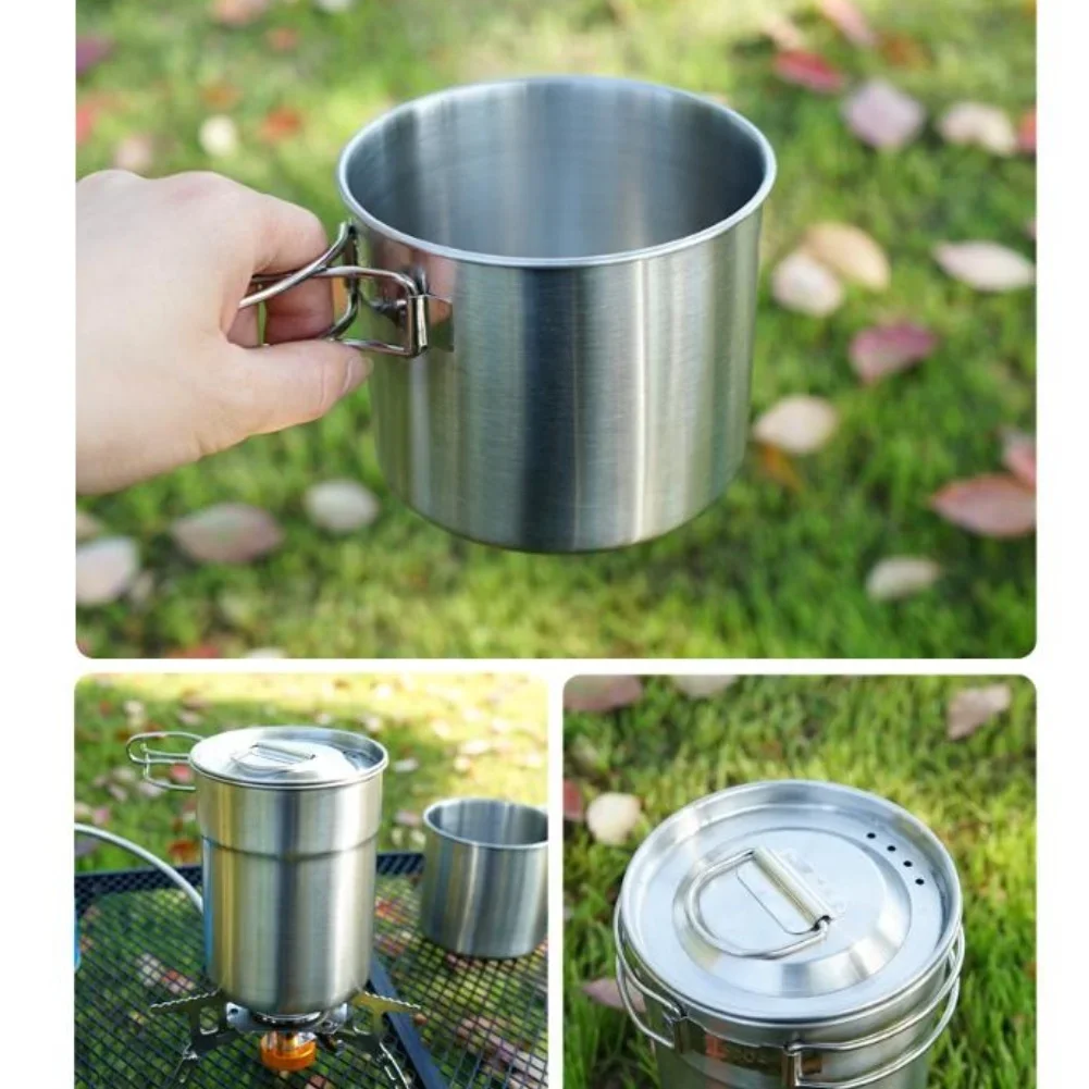 

Outdoor Cooking 15*12*12cm 304 Stainless Steel Pot Easy Clean Camping Cookware Tableware Collapsible Cooking Pot