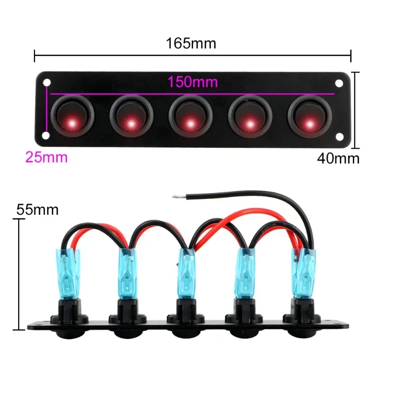 Für Auto RV Boot Yacht Marine Gang Rocker Kippschalter Panel LED Neu 2025 12-24 V 5 Ein/Aus-Schalter