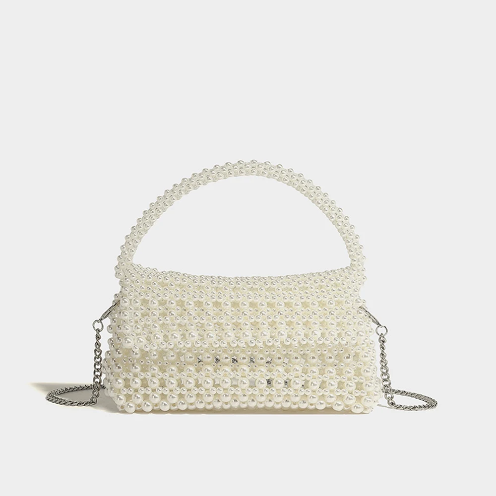 Bolso cruzado recortado con adornos de perlas, bolso pequeño blanco para mujer, bolso de diseño clásico de estilo francés, bolsos para mujer