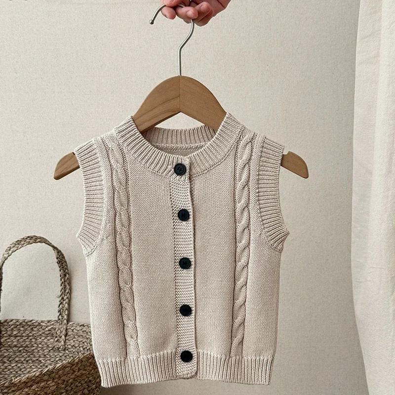 

2025 New Autumn 0-3Yrs Toddler Baby Boys Girl Knitting Vest Newborn Baby Boys Girls Sweater Coat Sleeveless Solid Color Vest