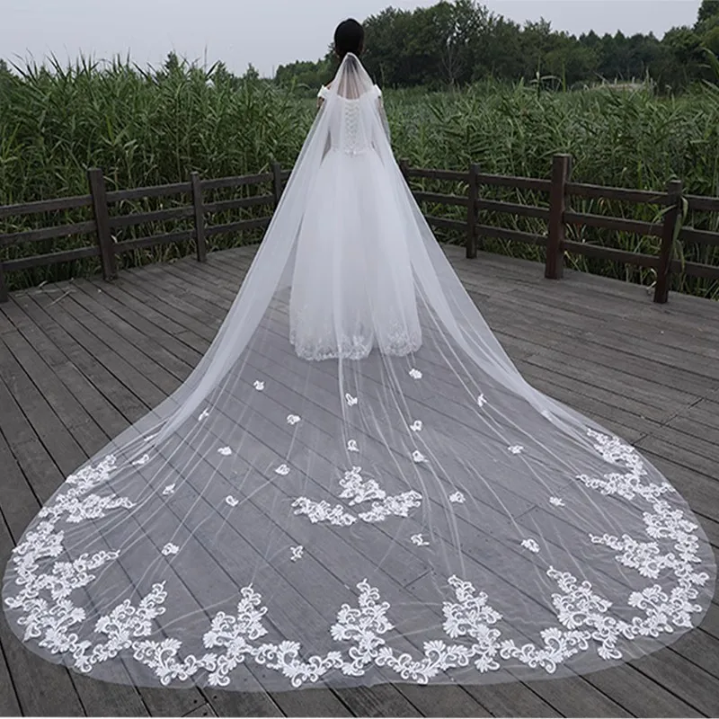 Ivory White 3m Wide 4m 5m Long 2023 New Bride Wedding Veil Lace Exquisite Large Tail Bride Veil Wedding Accessories