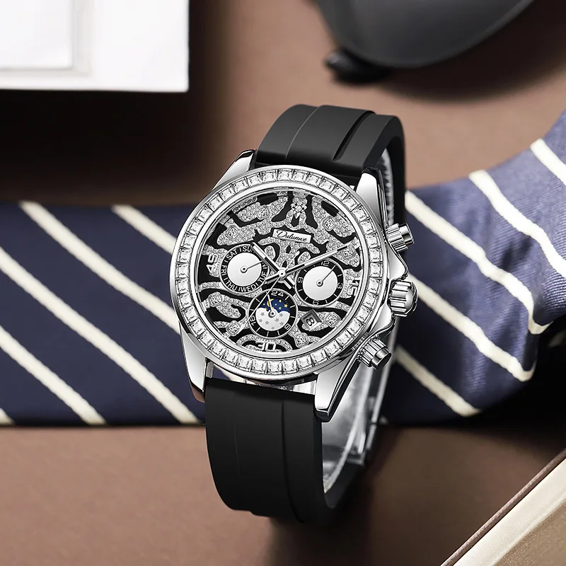 Stainless Steel Tiger Gold Daytona Series Sun-Moon-Star Luminous Waterproof Self-Wind Automatic Watch for Men