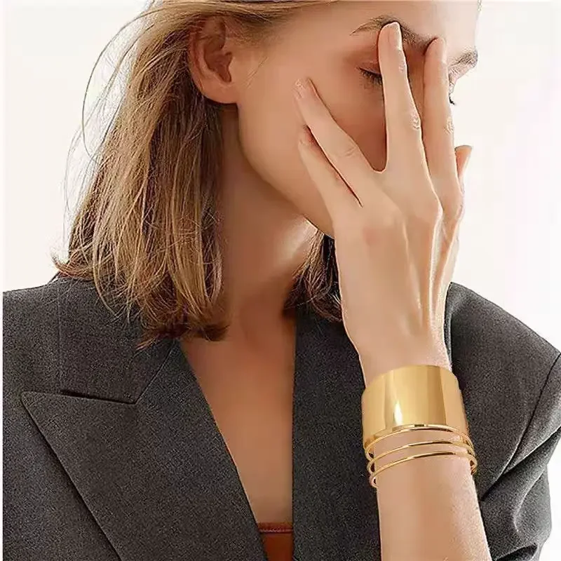 Stackable  Cuff Bracelets  Wide Bangle Set for Women - Minimalist Chunky Bracelets for Dating, Office, Wedding, Vacation & Christmas Parties