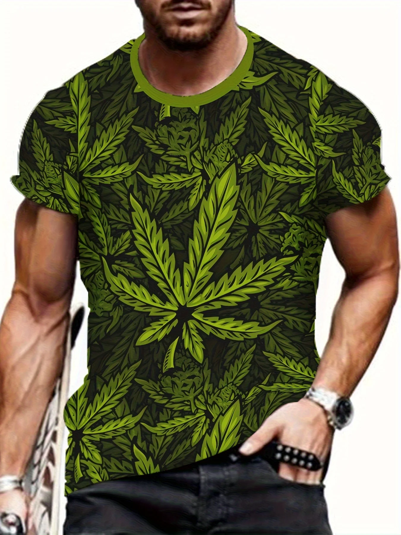 Colorufl Plants Leaf 3D Printing T-shirt For Men Round Neck Short-sleeved Tees Summer Fashion Streetwear Tops Loose T Shirt