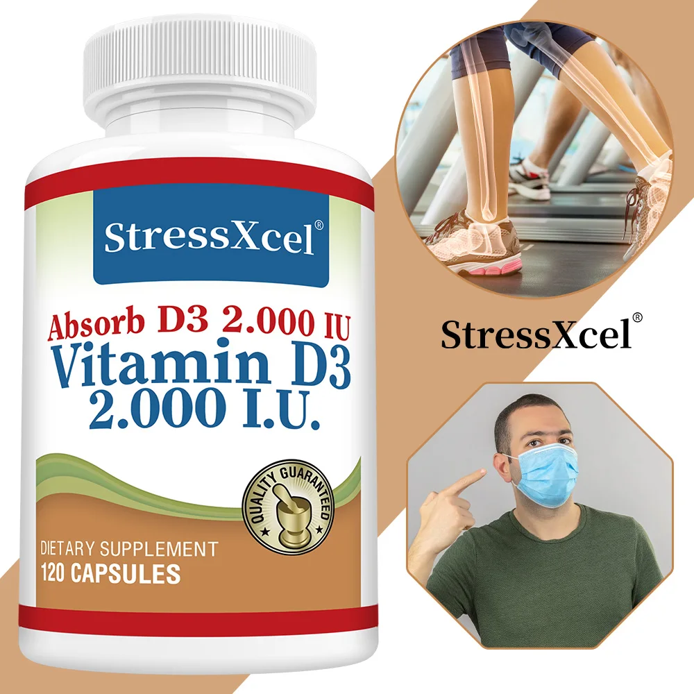 

2000 IU Vitamin D3 Capsules - Promotes Healthy Muscle Function and Immune Support, Support Bones and Nervous System Health