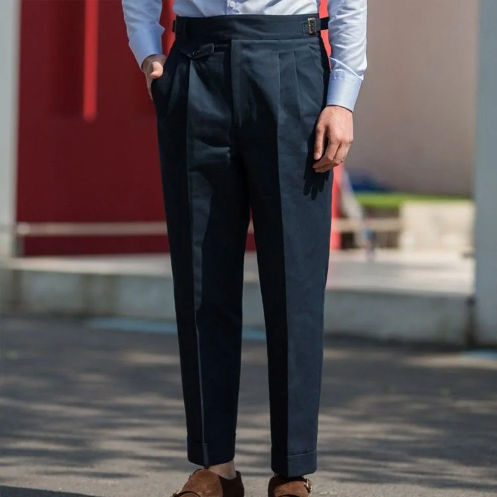 

Men's New Fashion Solid Color Suit Pants Male Business Casual Trousers Male Hemmed Pant Work Pants With Hidden Expandable Waist