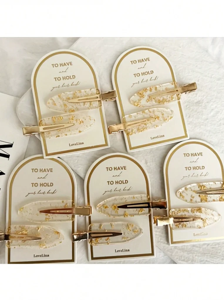 15pcs (10 hair clips and 5 cards)Women's glamorous glittering gold bridesmaid hair clip, perfect proposal gift & romantic gift.