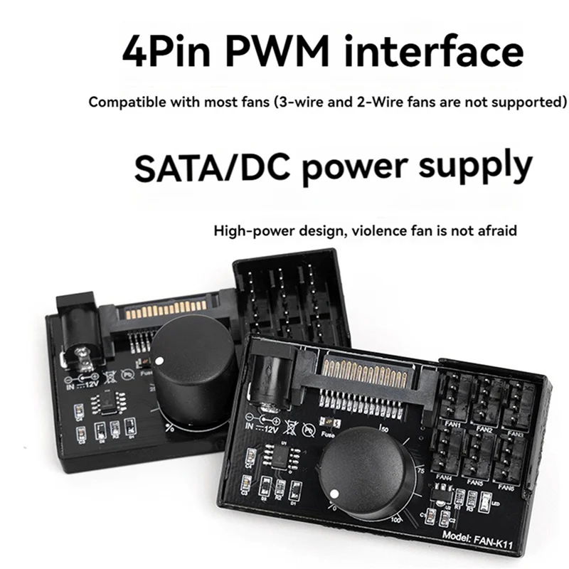 APPLIA-2X Controlador de velocidad del ventilador PWM Alta potencia Sata DC Power Regulador de ventilador de 4 pines Servidor NAS Control de velocidad del ventilador Regulación de velocidad PWM