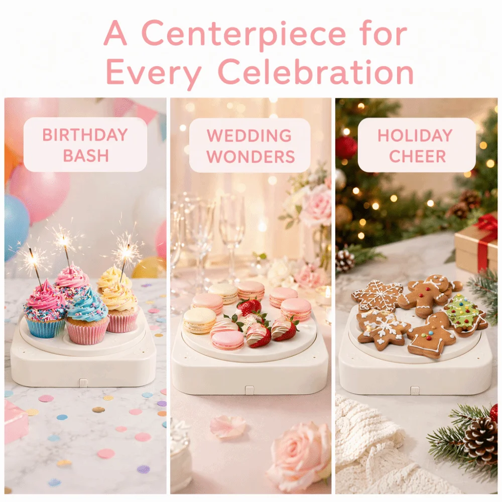 ABS Material Rotating Dessert Display Table Automatic Rotating Music Box Feature Automatic Rotating Cupcake Stand with Music