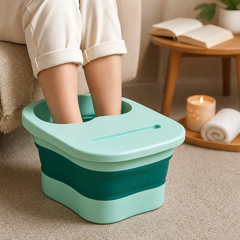 Foldable Foot Bath Basin with Lid and Massaging Function, Compact Space-Saving Design for Home Relaxation and Convenient Storage