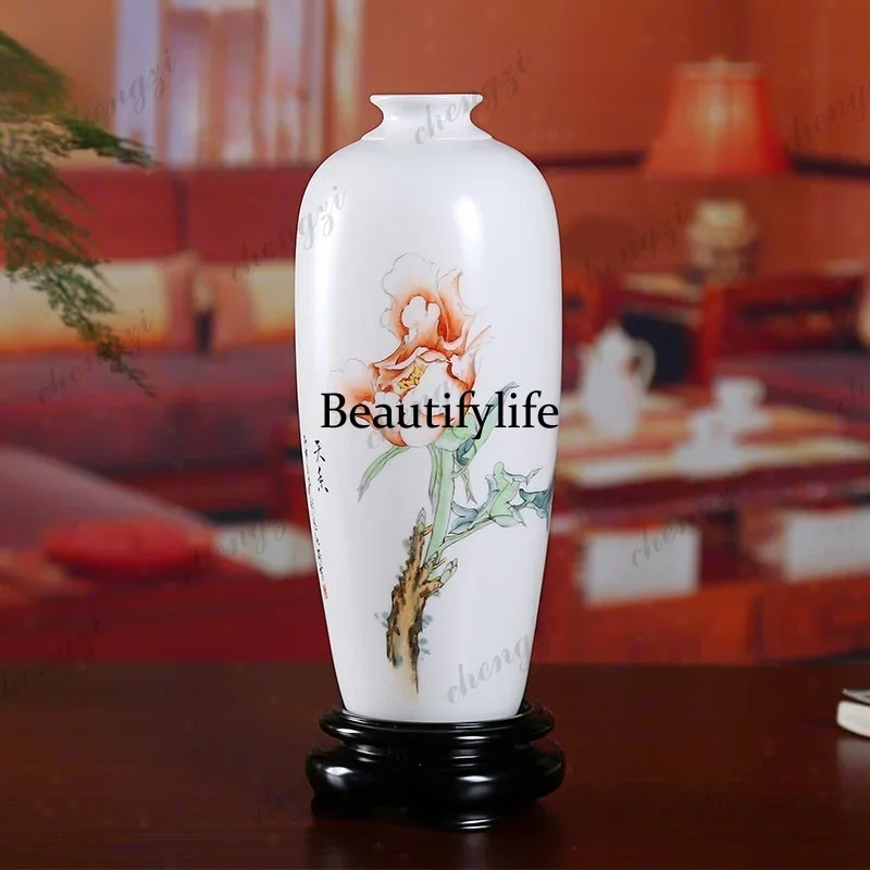 H132 ceramic high-end hand-painted vase ornament, living room office Bogu rack ornament/Tianxiang bottle