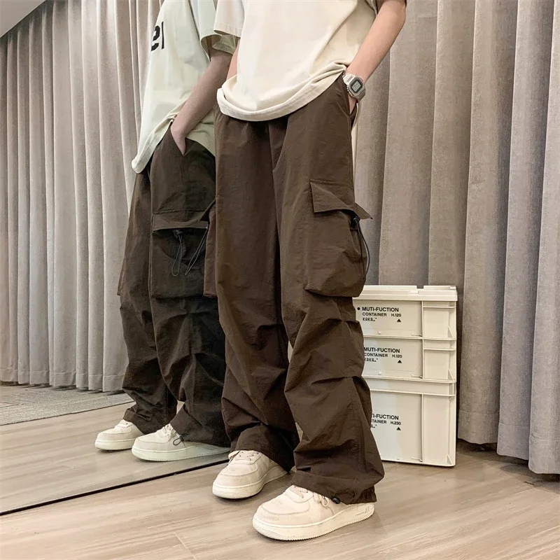 

Men Casual Cargo Pants Streetwear Big Pocket Baggy Mopping Trousers Harajuku Hip Hop Loose Men Wide Leg Pants Overalls F31