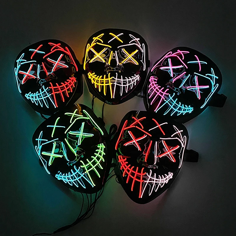 Glow Up Halloween Masquerade Mask Nightclub Show Scary Theme Party Cosplay Decoration LED Neon Horrible Killer Masque Mask