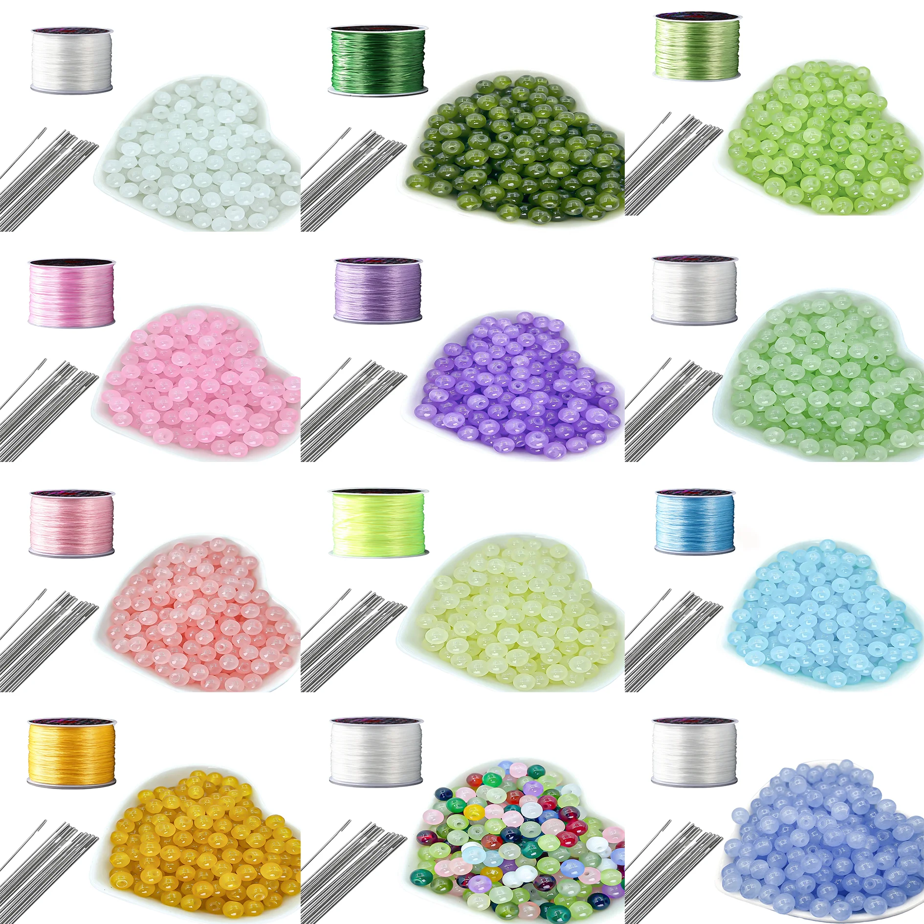 Colorful glass bead DIY jewelry making kit, equipped with stretch thread for easy threading, suitable for making handmade holida