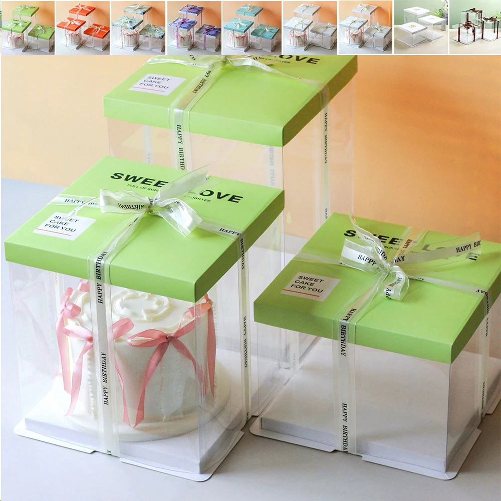 Caja de pastel transparente de 4/6/8/10 pulgadas, caja de embalaje de plástico para regalos, suministros de embalaje, Cajas de embalaje de panadería para Cajas de cumpleaños y bodas