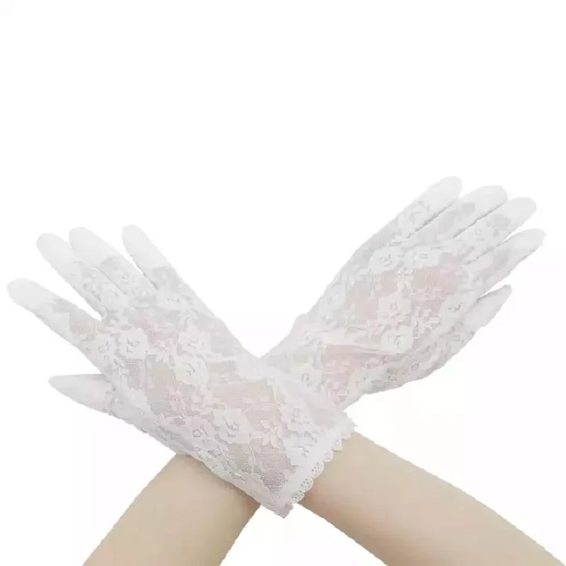 Fashion Semi Sheer Lace Gloves Women Bridal White Wedding Gloves Thin Sun Protection Stretch  Full Finger Mittens