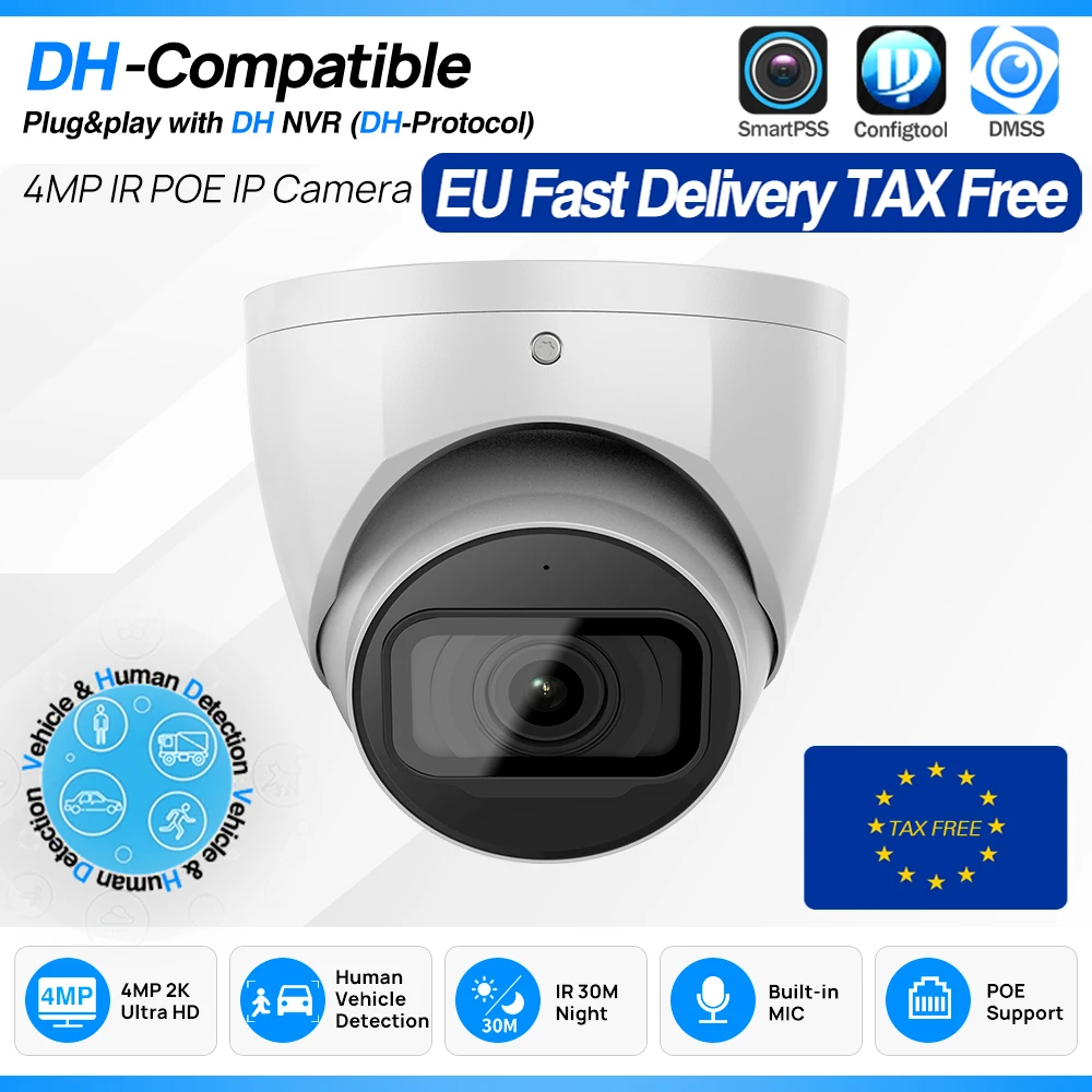 

Совместимая с Dahua 4-мегапиксельная PoE ИК-камера ночного видения, IP-камера со встроенным микрофоном, слот для SD-карты, металлический корпус, IP67, видеонаблюдение, замена 4433C-A