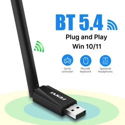 FENVI USB 블루투스 5.4 어댑터 무료 드라이버 동글 송신기, 마우스 키보드 음악 오디오 리시버 PC 노트북 윈도우 10 11