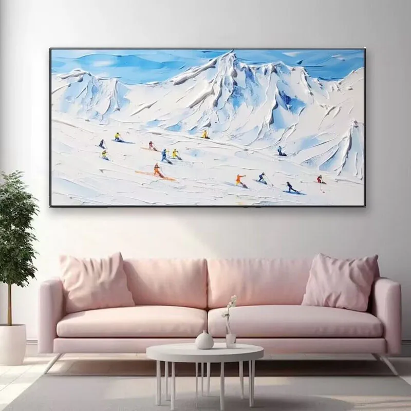 Nordic Modern Abstraction Snowy Mountain Skiing Pure Hand Drawn Oil Painting Lnterior Decoration Bedroom Dining Room Living Room