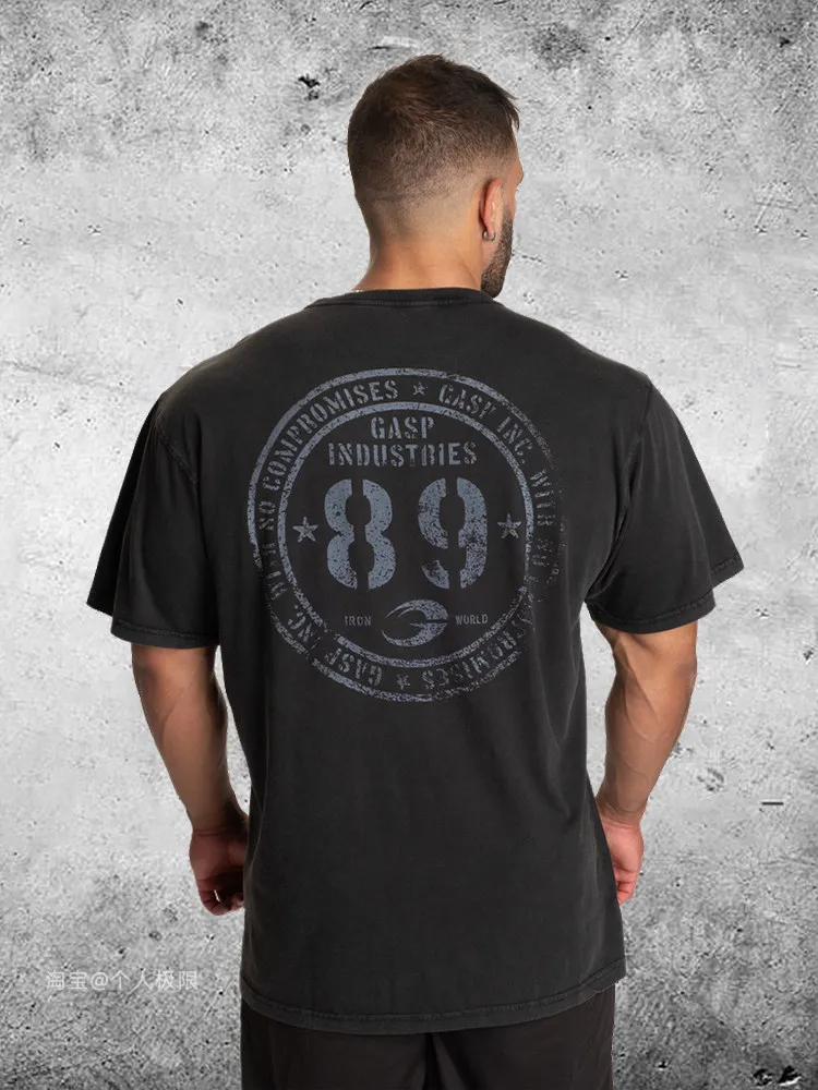 2026 GYM Loose T-shirt Fitness Show Strong Short Sleeve Large Size Cotton Training Breathable Sports Bodybuilding Five Cuff Men
