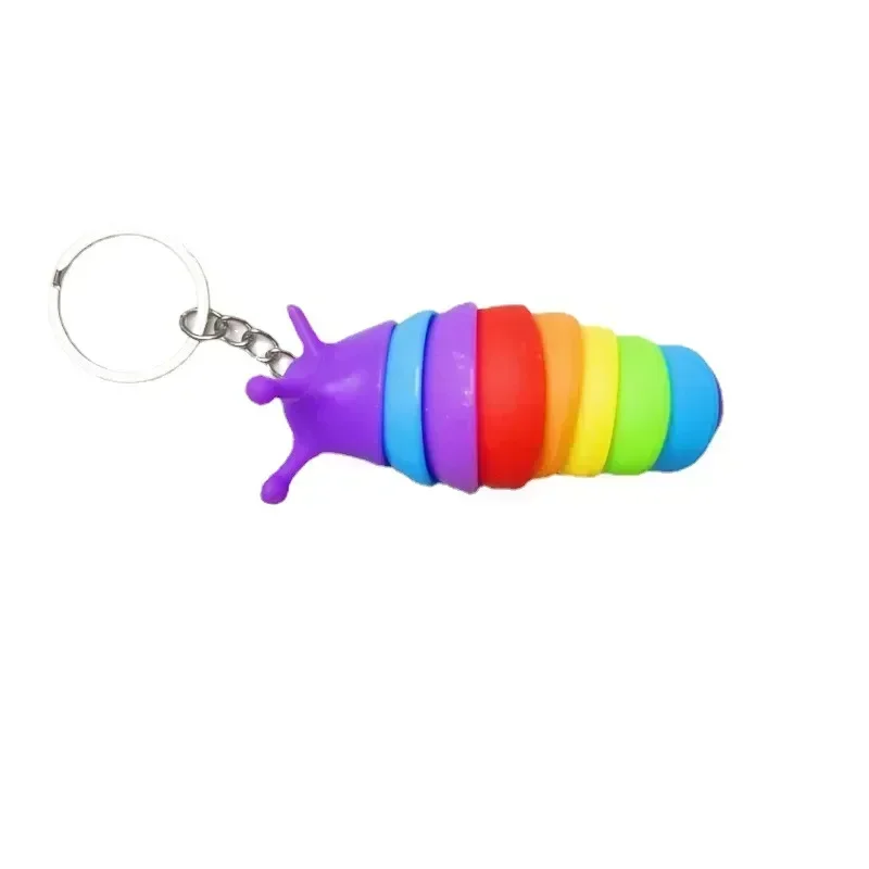 Mini Fidget Slug Keychain Toys 3D Articulated Stretch Keychain Child Adult Stress Reliever Anti-Anxiety Squeeze Sensory Party
