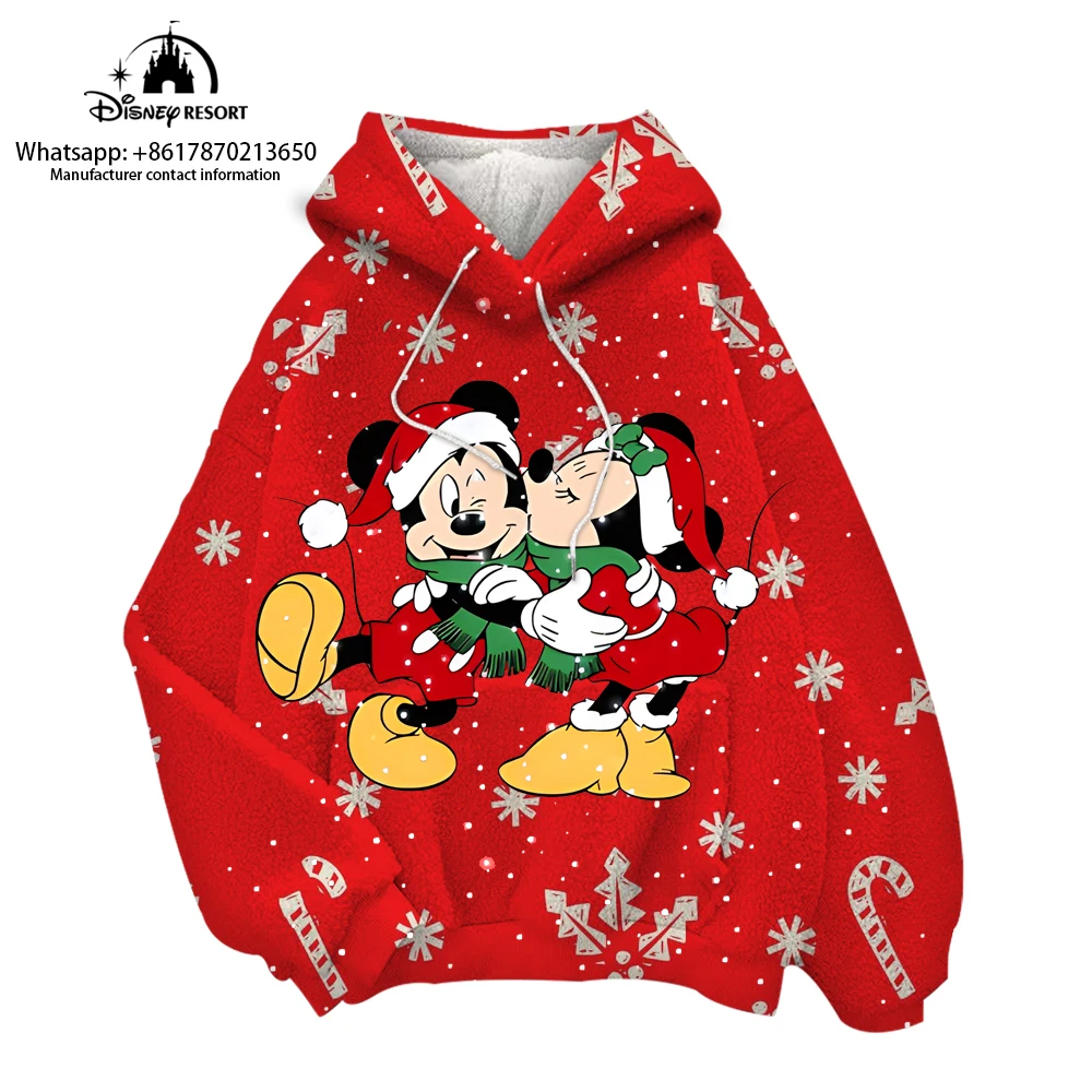 Christmas Mickey Cartoon 3D Flannel Hoodie Fashion Men and Women Loose Comfortable Sports Hoodie 2024 New