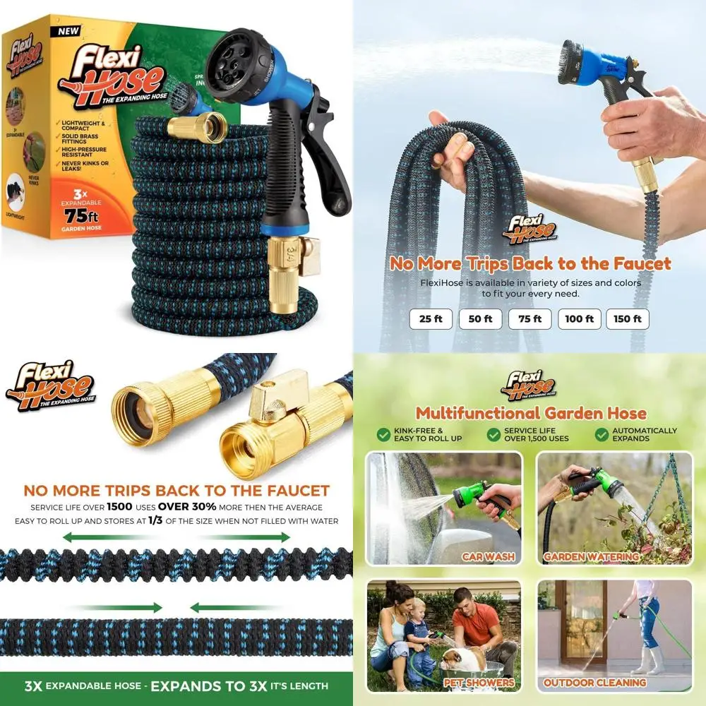 

Расширяемый садовый шланг 75 футов — 8 функций сопла, легкий, гибкость без затяжек, латунные фитинги 3/4 дюйма для прочного использования