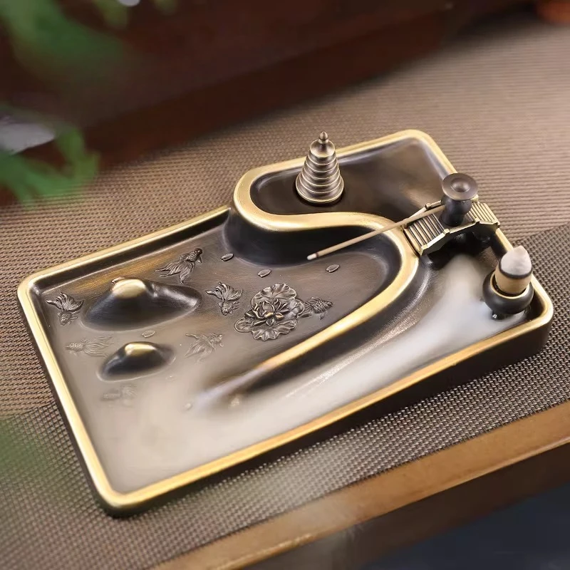 Quemador de Incienso de Cobre Vintage, Diseño Decorativo para Interiores, Fragancia Zen para Dormitorio, Quemador de Incienso de Flujo Inverso, Decoración del Hogar