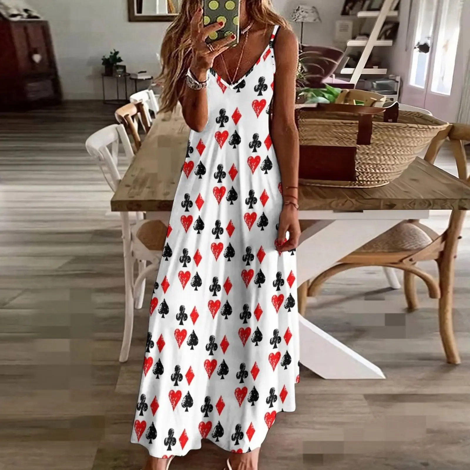 playing cards distressed retro gambling hearts spades Design Sleeveless Dress summer dress daily dress women summer 2024