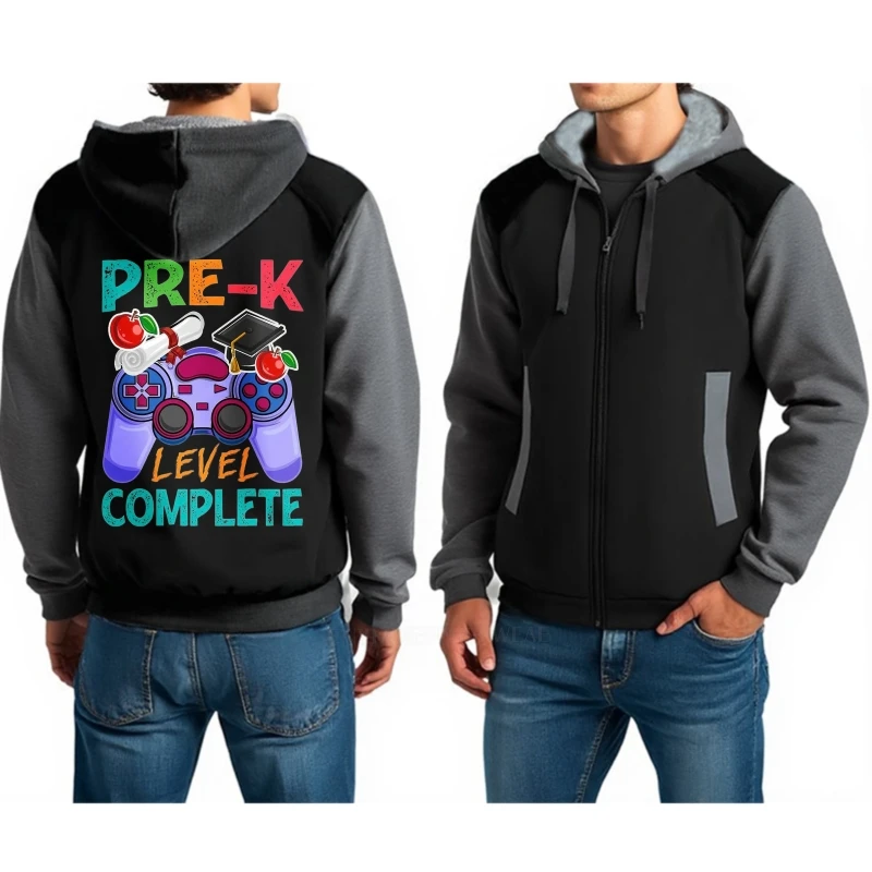 Tamanho grande com capuz para ele velo pré k nível controlador de jogo completo elegante engrossado zip-up treino pulôver engrossar com capuz