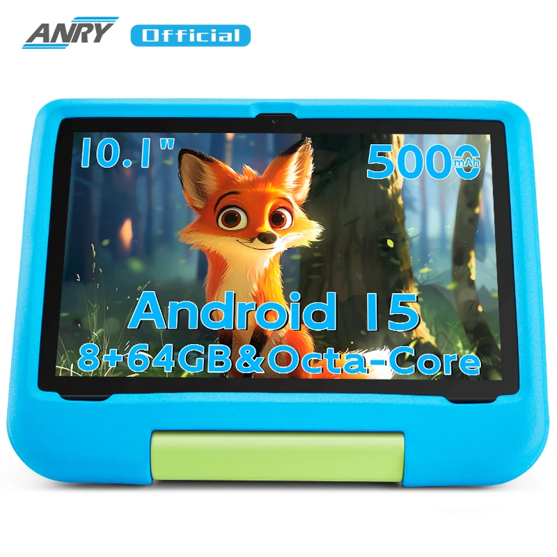 تابلت أندرويد للأطفال 10.1 بوصة 2025 مع ذاكرة وصول عشوائي 8 جيجابايت + ذاكرة قراءة فقط 64 جيجابايت، كاميرا مزدوجة، شاشة IPS 1280 × 800، بطارية 5000 مللي أمبير في الساعة، ثنائي النطاق WiFi 6