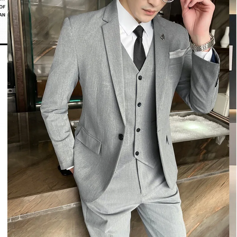 C216Suit set, men's casual business formal coat, Korean version slim fit groomsman, groom's wedding dress, suit three piece set