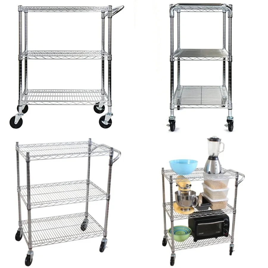 

3-Tier Heavy Duty All-Purpose Utility Cart, 400 lbs total load capacity 250 lb. load capacity per tier 4 heavy duty castors for easy portability Perfect for home, kitchen, garage, warehouse, office and restaurant etc.，Chrome
