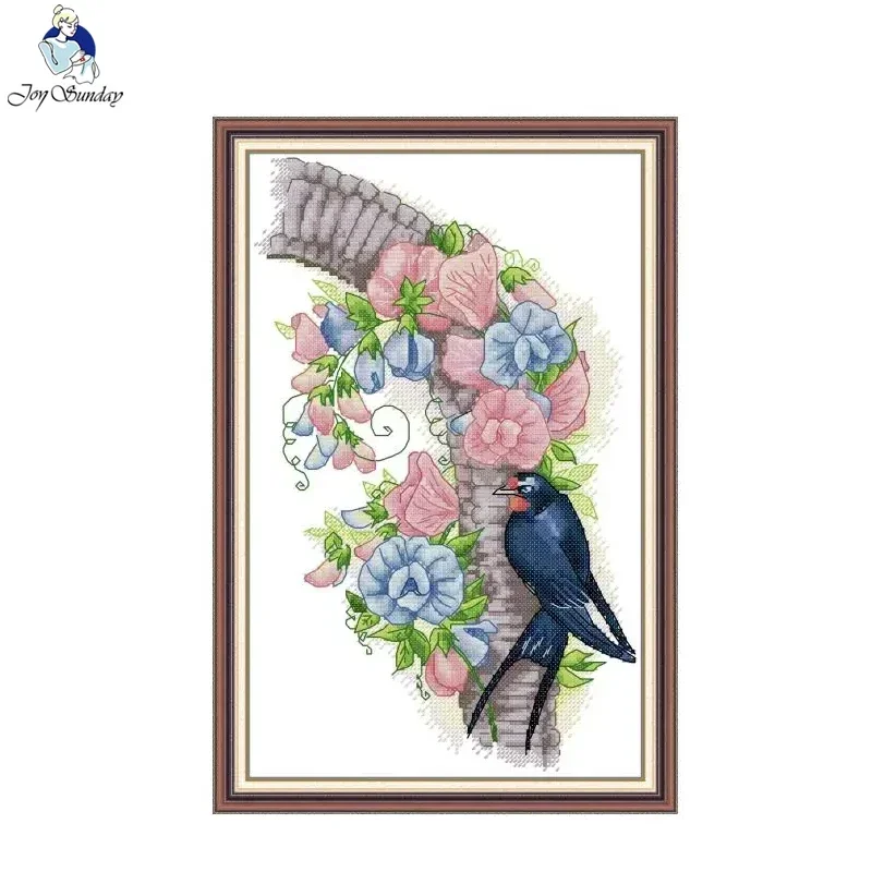Joy Sunday Swallows And Flowers Patterns Cross Stitch Set Aida 16/14CT Stamped Counted Fabric DIY Needle Embroidery Craft Kits