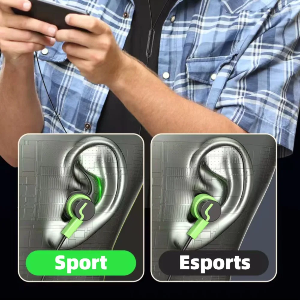 Gioco per giocatori con microfono Cuffie intrauricolari cablate di tipo C resistenti al sudore Auricolari super bassi Auricolari sportivi Cuffie cablate