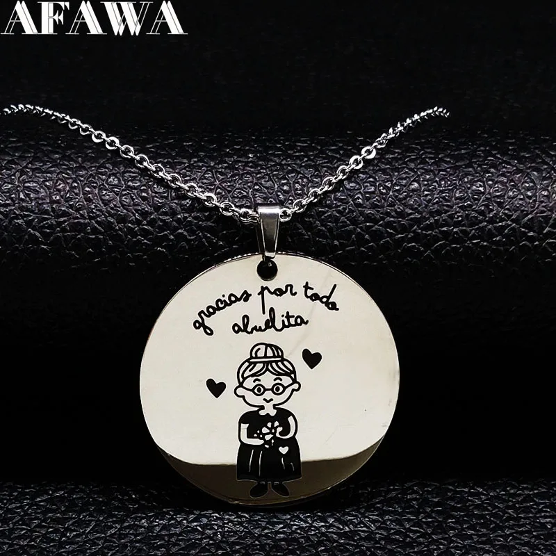 Spain Grandmother Stainless Steel Necklace for Women Grandma Mama Abuela Pendant Necklaces Jewelry Gift Collares Mujer N1227S01