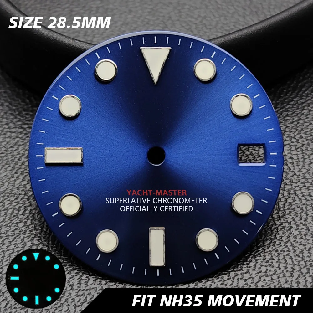 28.5mm YACHT-MASTER Dial Suitable For NH35/NH36/4R/7S Japanese Automatic Movement Blue Luminous Watch Modification Accessories