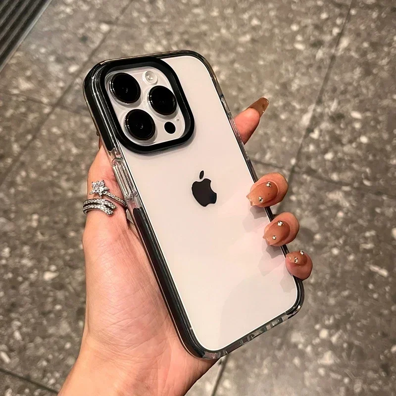 

Luxury Transparent Airbag Phone Case For iPhone 17 Pro Max 17 16 15 14 13 12 Plus 17 Air Contrasting Bumper Shockproof TPU Cover