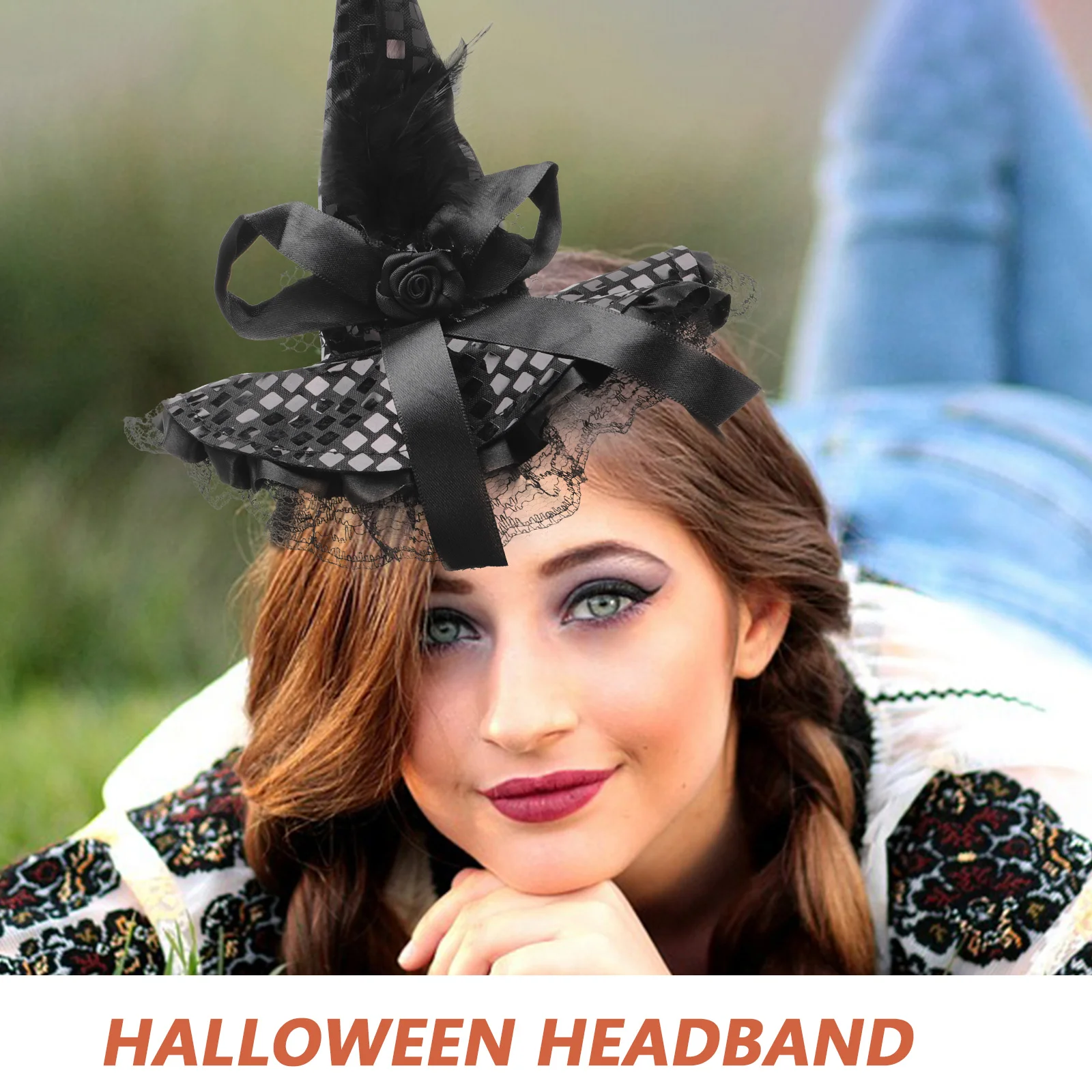 Diadema de bruja de poliéster para Halloween, disfraz, decoración para el cabello para mujer, accesorios para fiesta de disfraces, bruja transpirable reutilizable