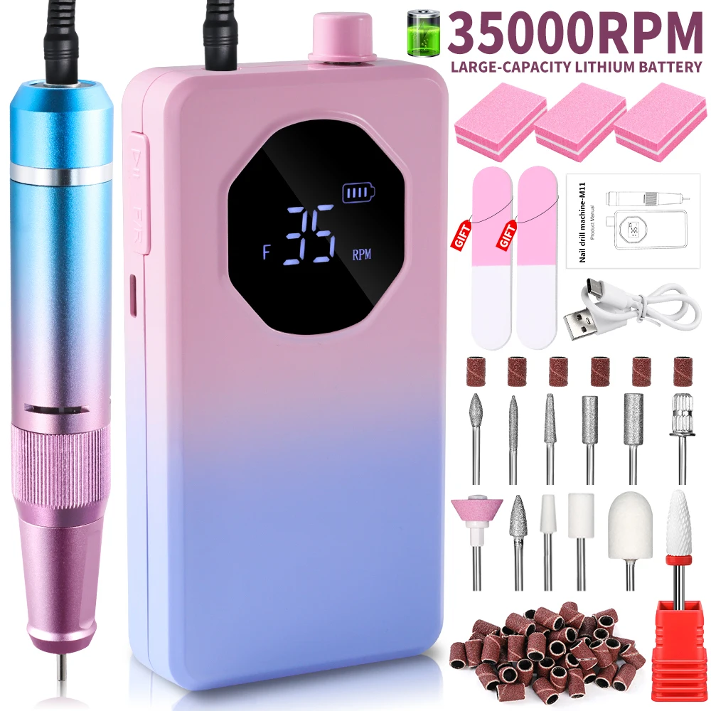 35000 RPM Rechargeable Portable Nail Drill Kit Professional Gel Nail Polish Drill Nail File Set Grinder for Nail Salon Tools