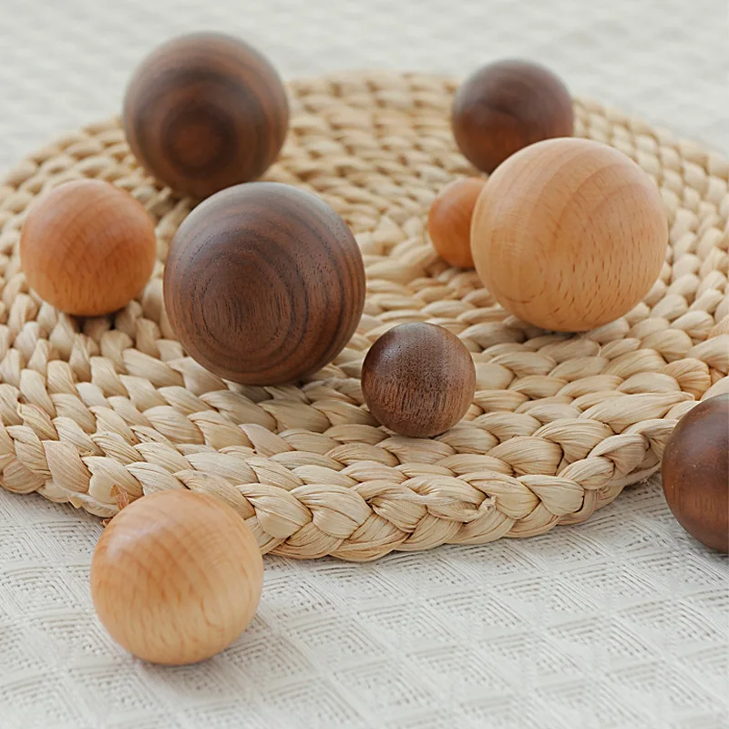 Spherical wooden handle wardrobe cabinet drawer shoe cabinet handle solid wood color solid wood round single hole small handle