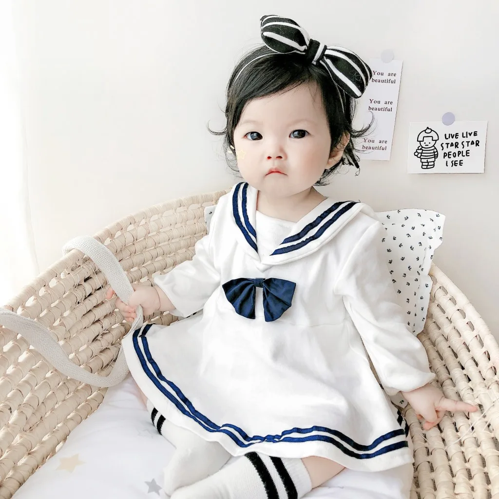 Sister and Brother Matching Boy Girl Sailor Costume One-Pieces Navy Bodaysuit Toddler Girls Sailor Theme Dress Photoshoot Outfit