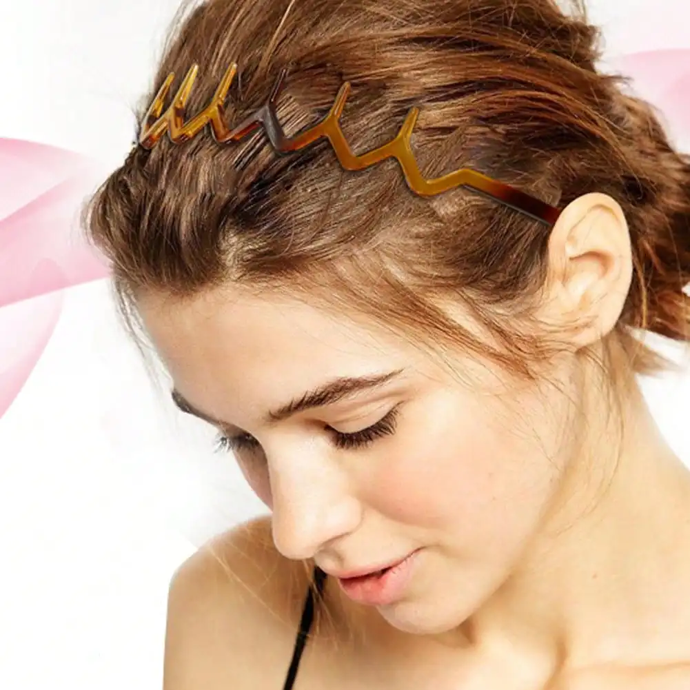 2Pcs Non-slip Wave Headbands, Plastic Teeth Hair Hoops, Tortoiseshell & Black Design, Stylish Hair Accessories for Women