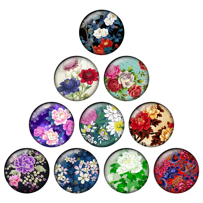 

24pcs/lot Flowers Groups Round Glass Cabochons 10mm-25mm DIY Jewelry Making Findings & Components H188