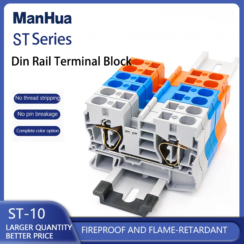 10Pcs ST-10 Din Rail Terminal Blocks Connectors Return Pull Type Spring Electrical Wiring Connection Terminal Blocks Screwless